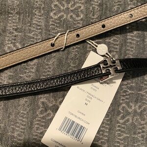 Tory Burch 1/2” Black and Gray Reversible Belt